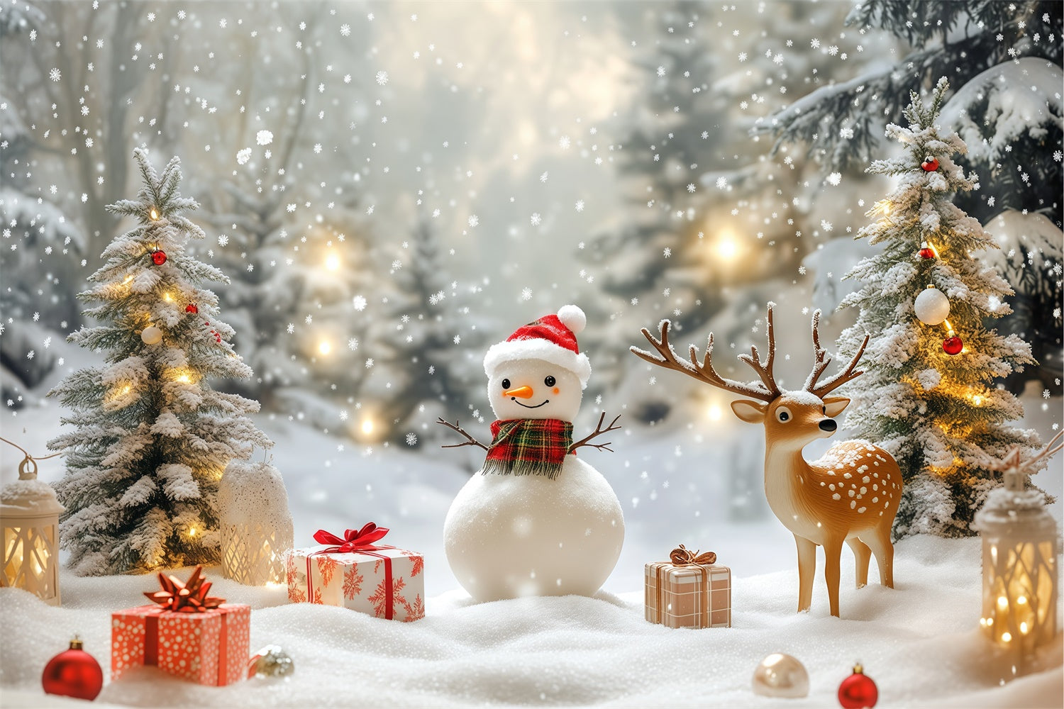 Snowy Backdrop Cozy Snowman Gift Christmas Backdrop BRP57-381