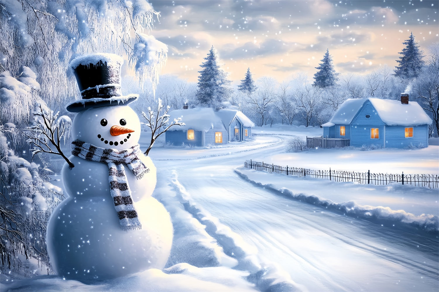 Snowy Backdrop Frosty Path Winter Cottage Backdrop BRP57-388