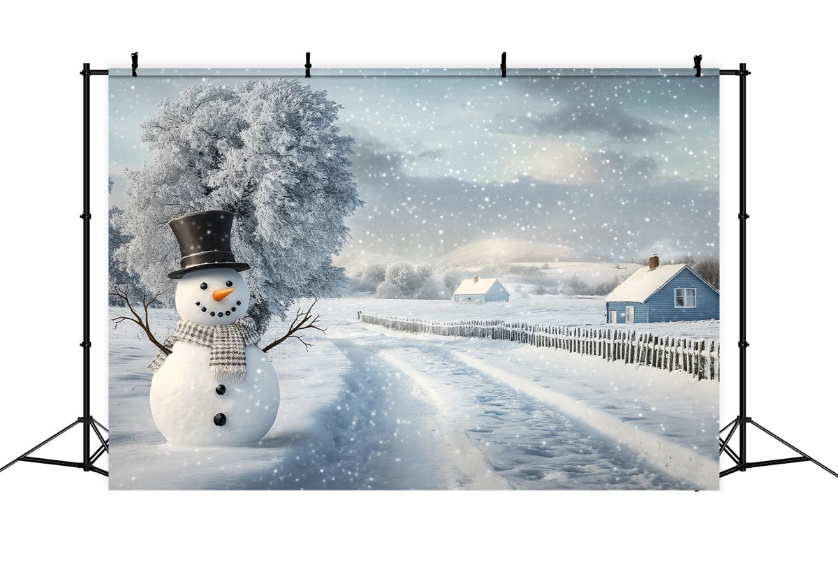 Winter Snow Backdrop Serene Path Snowman Backdrop BRP57-389