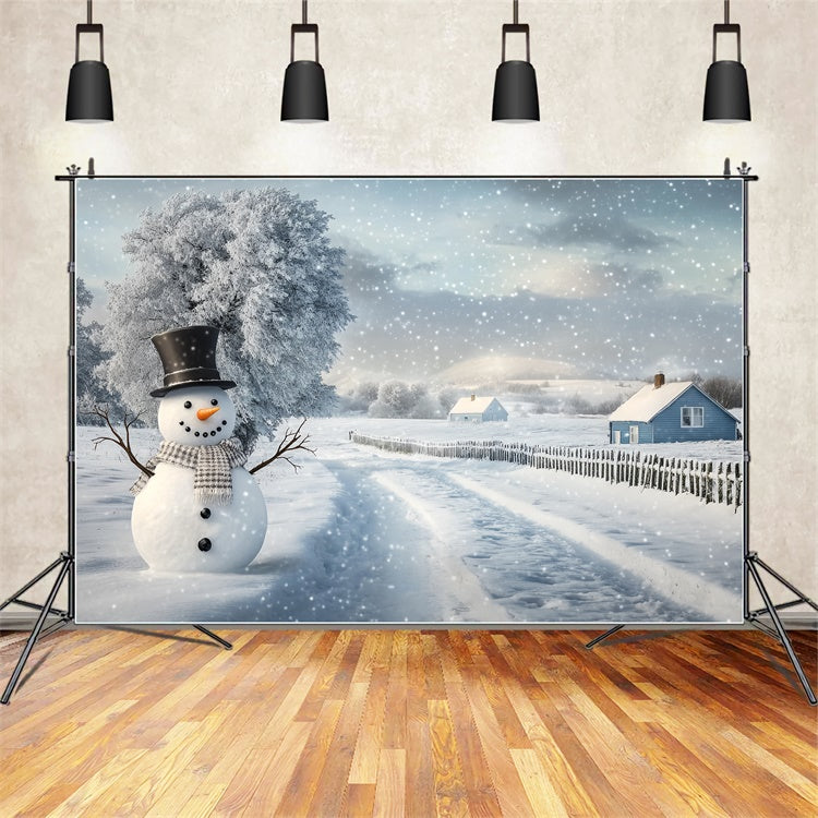 Winter Snow Backdrop Serene Path Snowman Backdrop BRP57-389