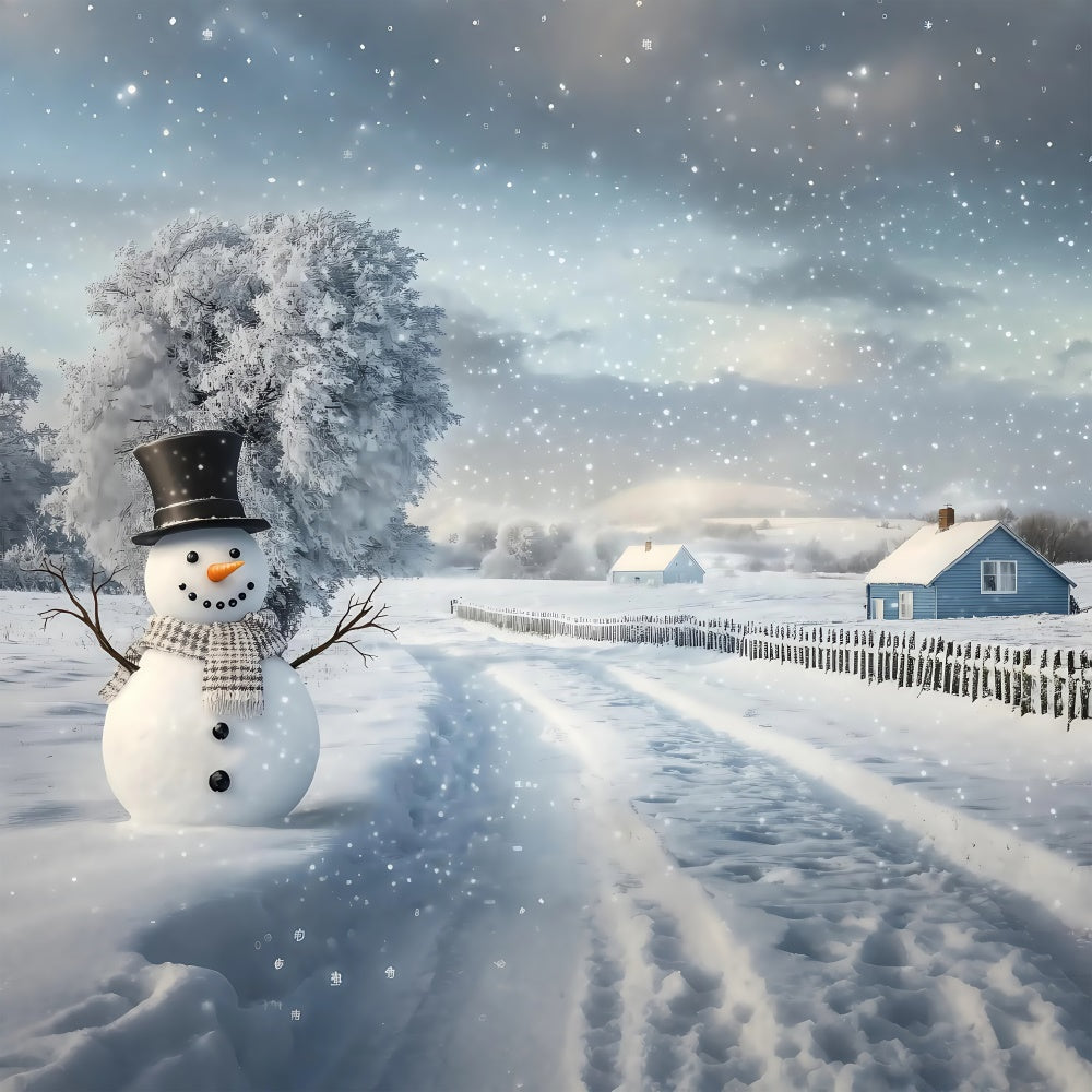 Winter Snow Backdrop Serene Path Snowman Backdrop BRP57-389