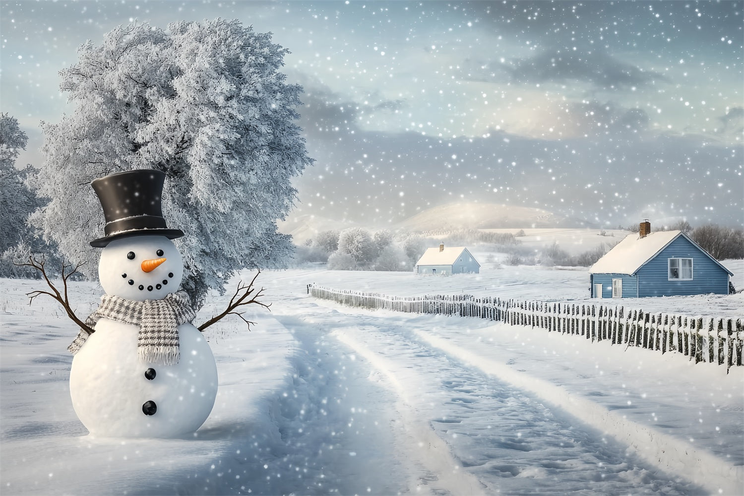 Winter Snow Backdrop Serene Path Snowman Backdrop BRP57-389