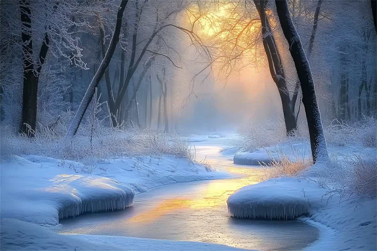 Winter Wonderland Backdrop Frost Forest Stream Backdrop BRP57-391