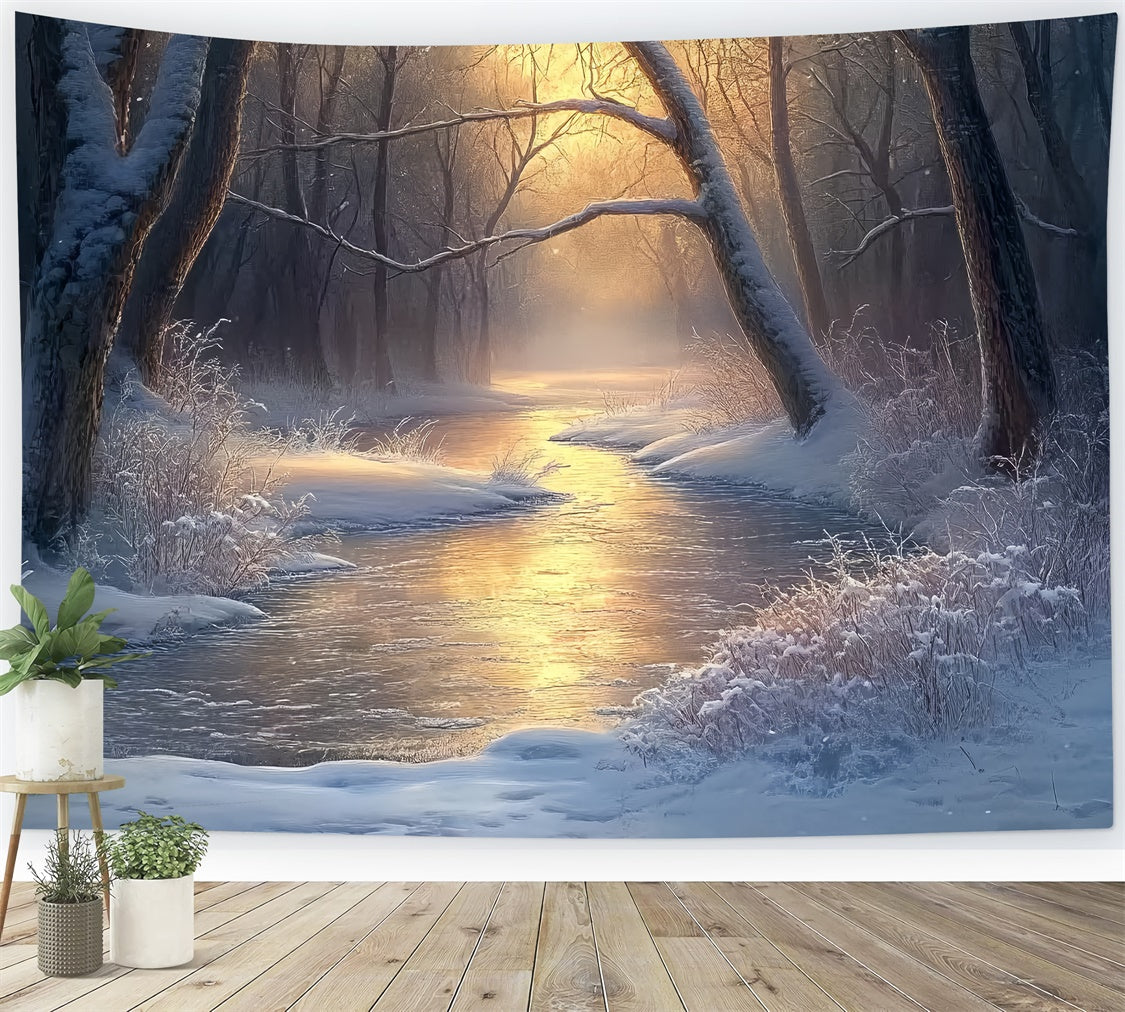 Winter Forest Backdrop Tranquil River Morning Backdrop BRP57-392