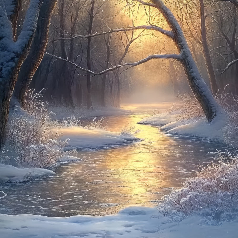 Winter Forest Backdrop Tranquil River Morning Backdrop BRP57-392