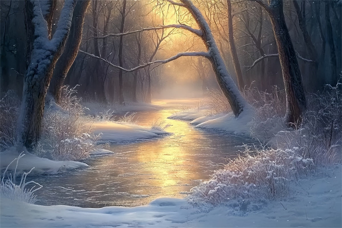 Winter Forest Backdrop Tranquil River Morning Backdrop BRP57-392