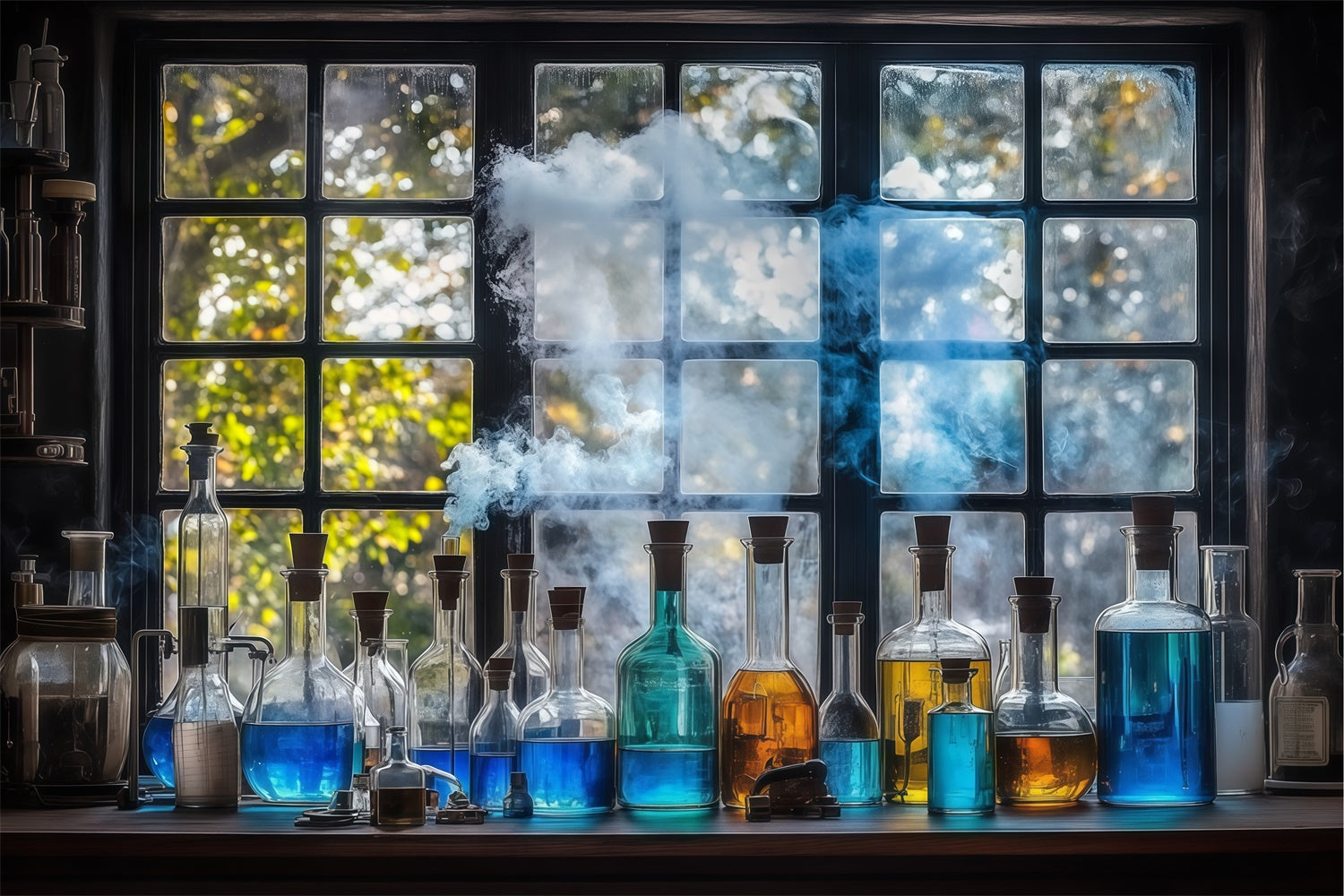 Chemistry Backdrop Blue Potion Window Scene Backdrop BRP57-44