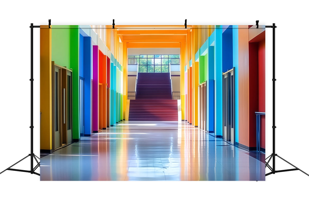 School Backdrop Rainbow Hallway Welcome Backdrop BRP57-45