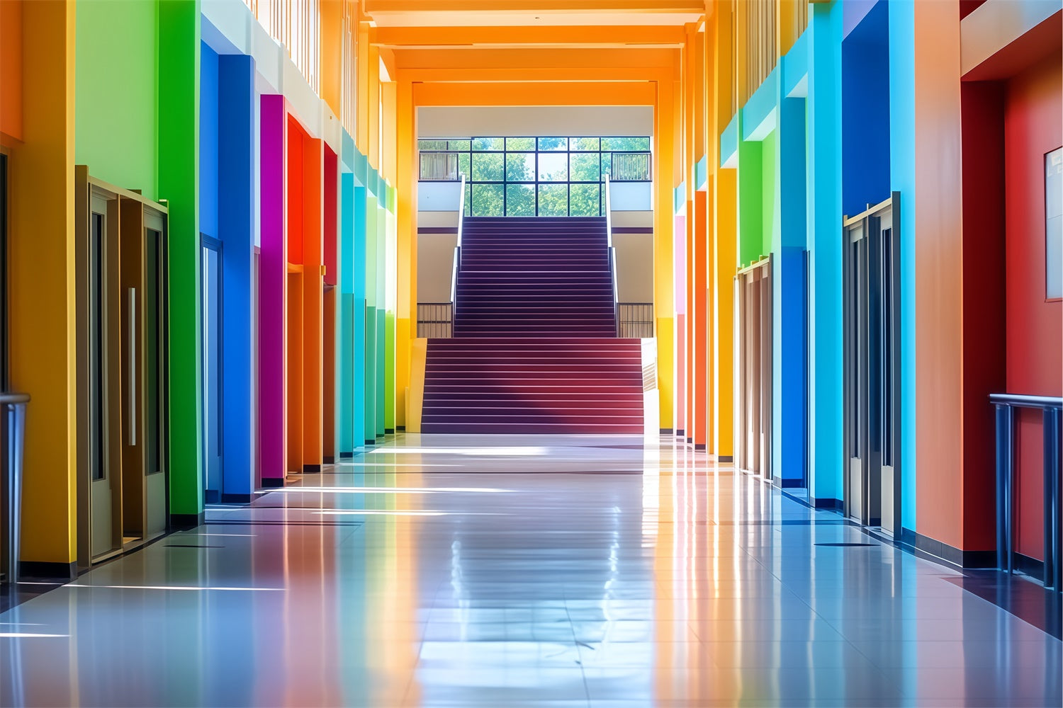 School Backdrop Rainbow Hallway Welcome Backdrop BRP57-45