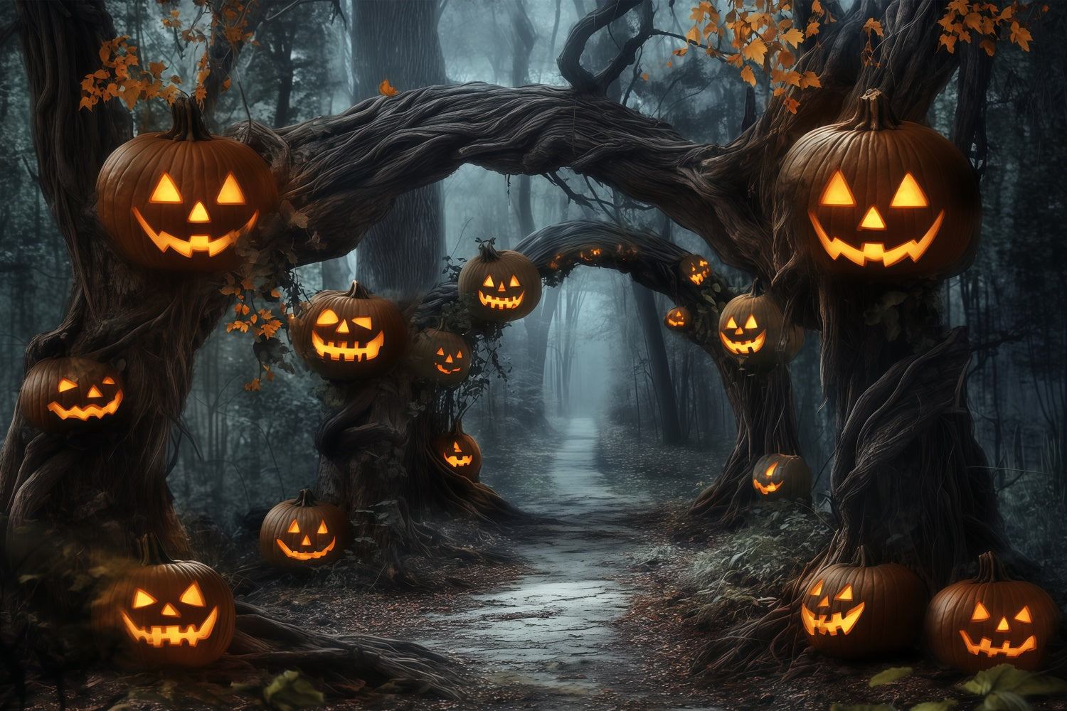 Forest Backdrop Pumpkin Lantern Pathway Halloween Backdrop BRP57-60