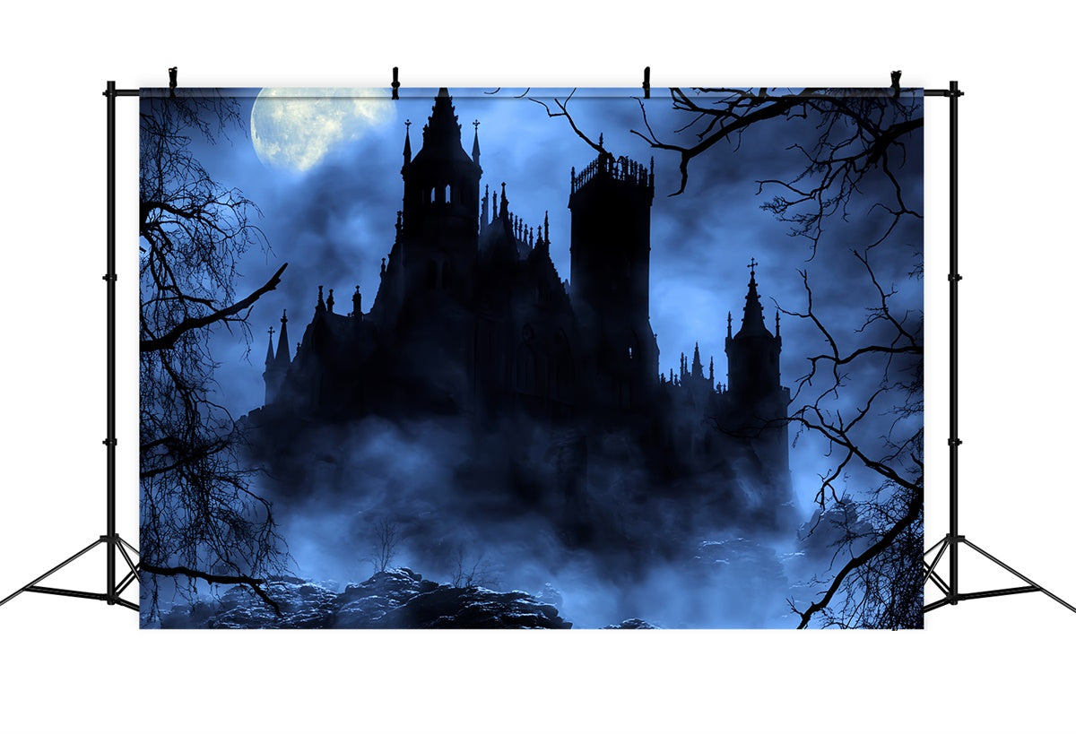 Scary Halloween Backdrops Misty Midnight Castle Backdrop BRP57-61