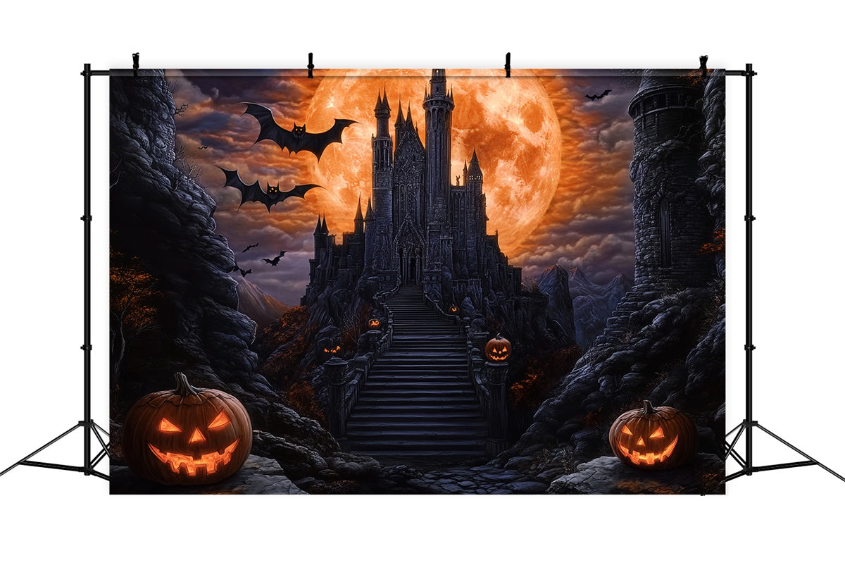 Halloween Moon Backdrop Blood Moon Bat Castle Backdrop BRP57-62