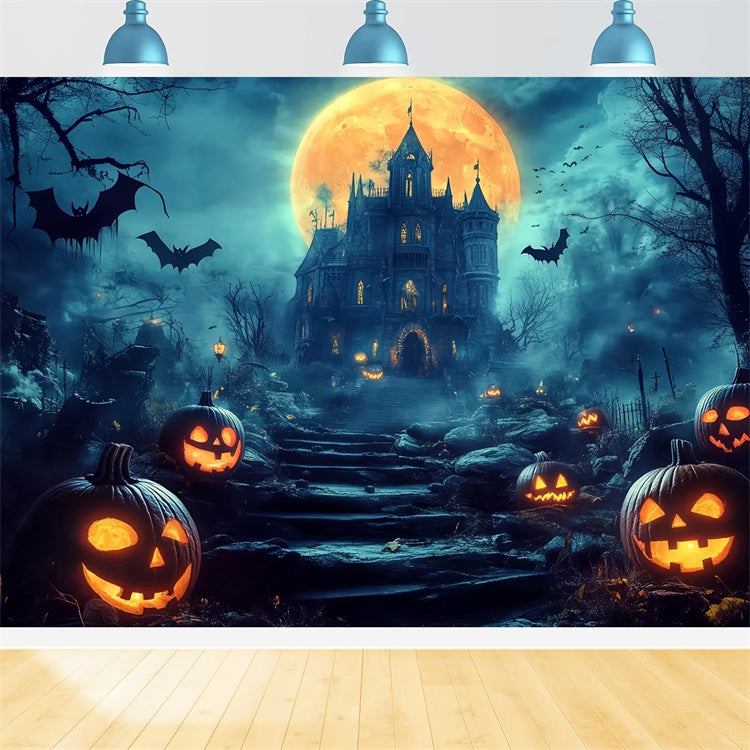 Halloween Moon Backdrop Haunted Hill Castle Path Backdrop BRP57-63