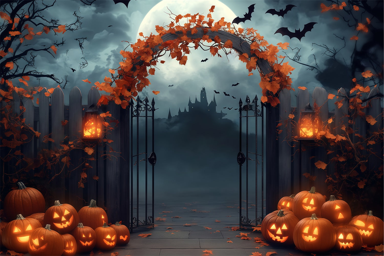 Halloween Backdrops For Photos Gothic Iron Portal Backdrop BRP57-65