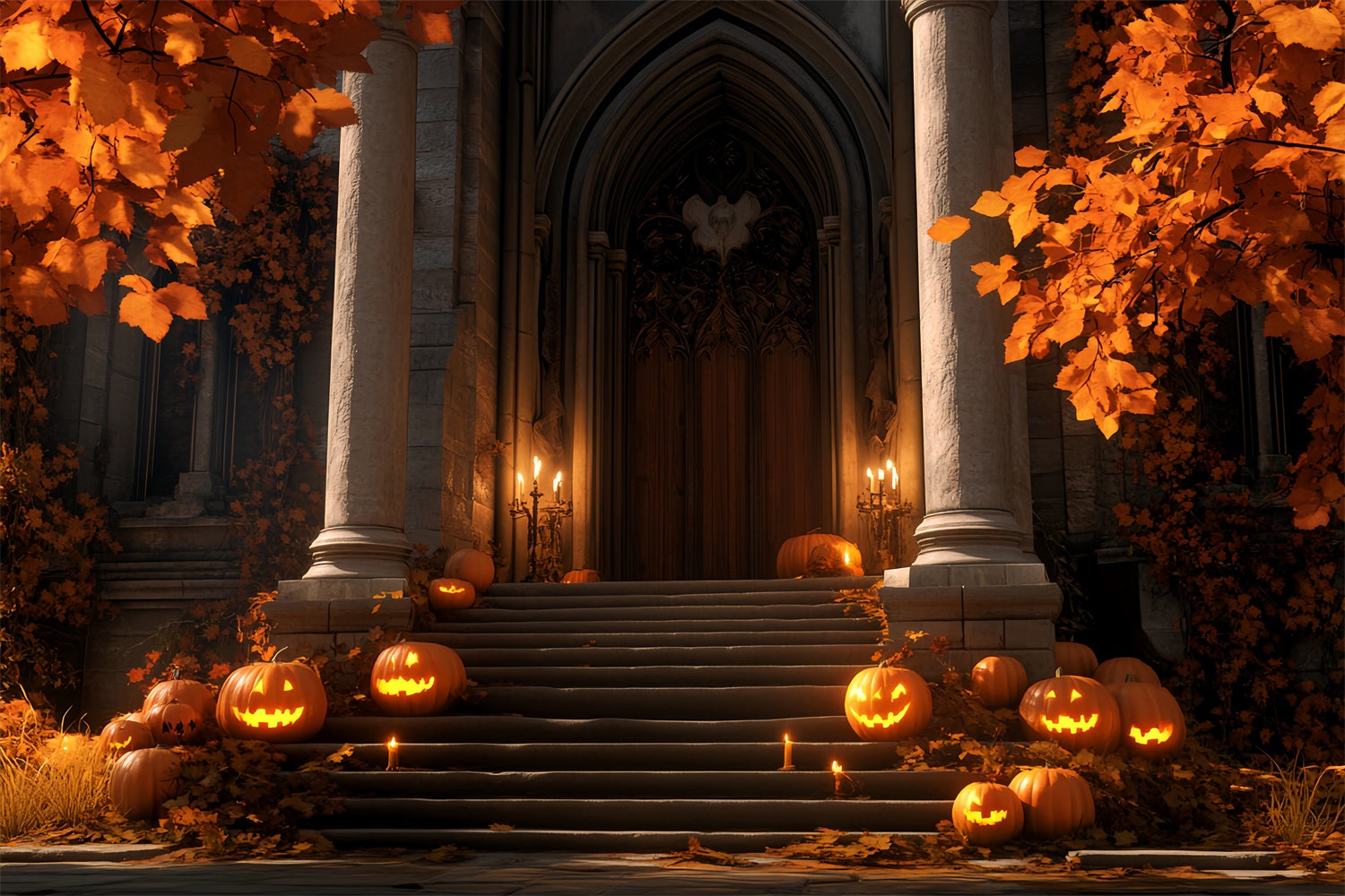 Halloween Photo Backdrop Pumpkin Porch Gothic Backdrop BRP57-66