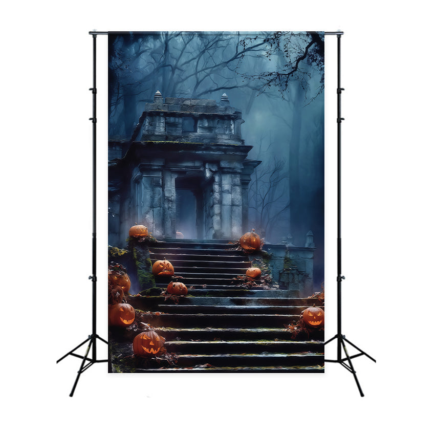 Halloween Graveyard Backdrop Blue Mist Grave Path Backdrop BRP57-69