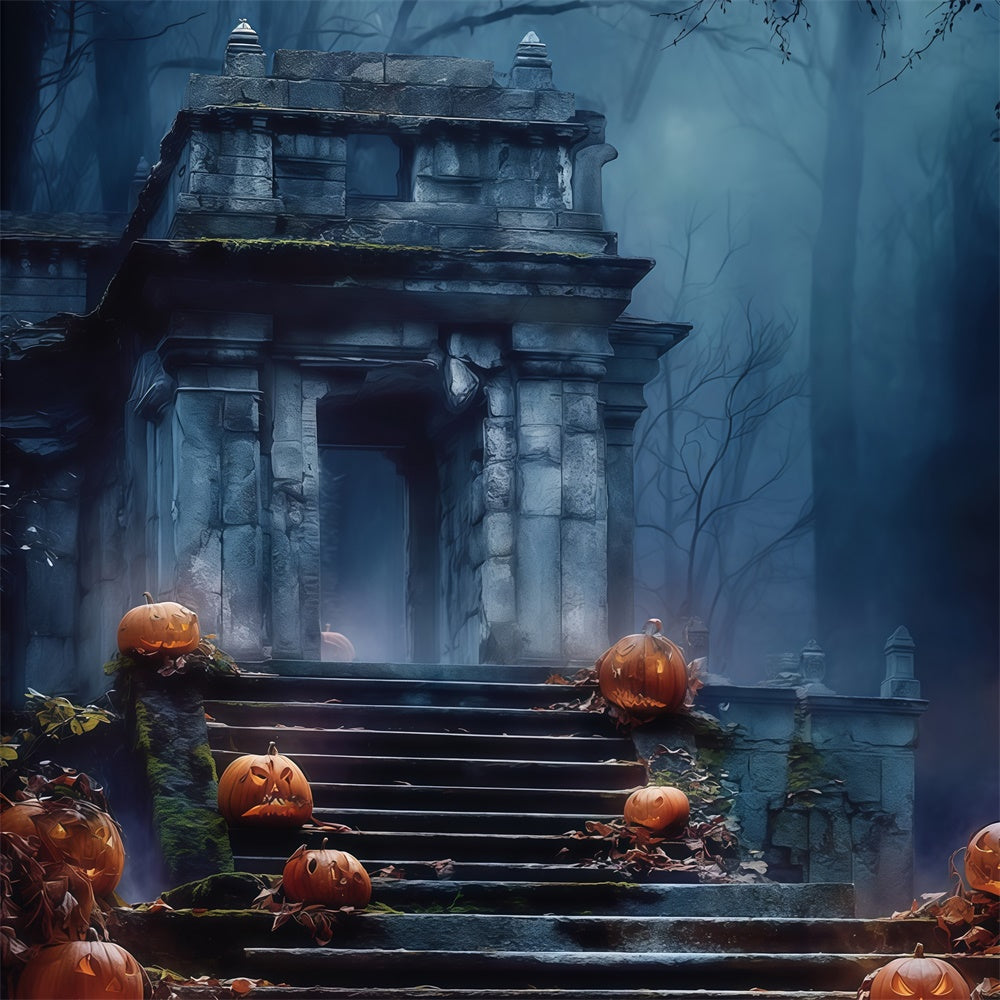 Halloween Graveyard Backdrop Blue Mist Grave Path Backdrop BRP57-69