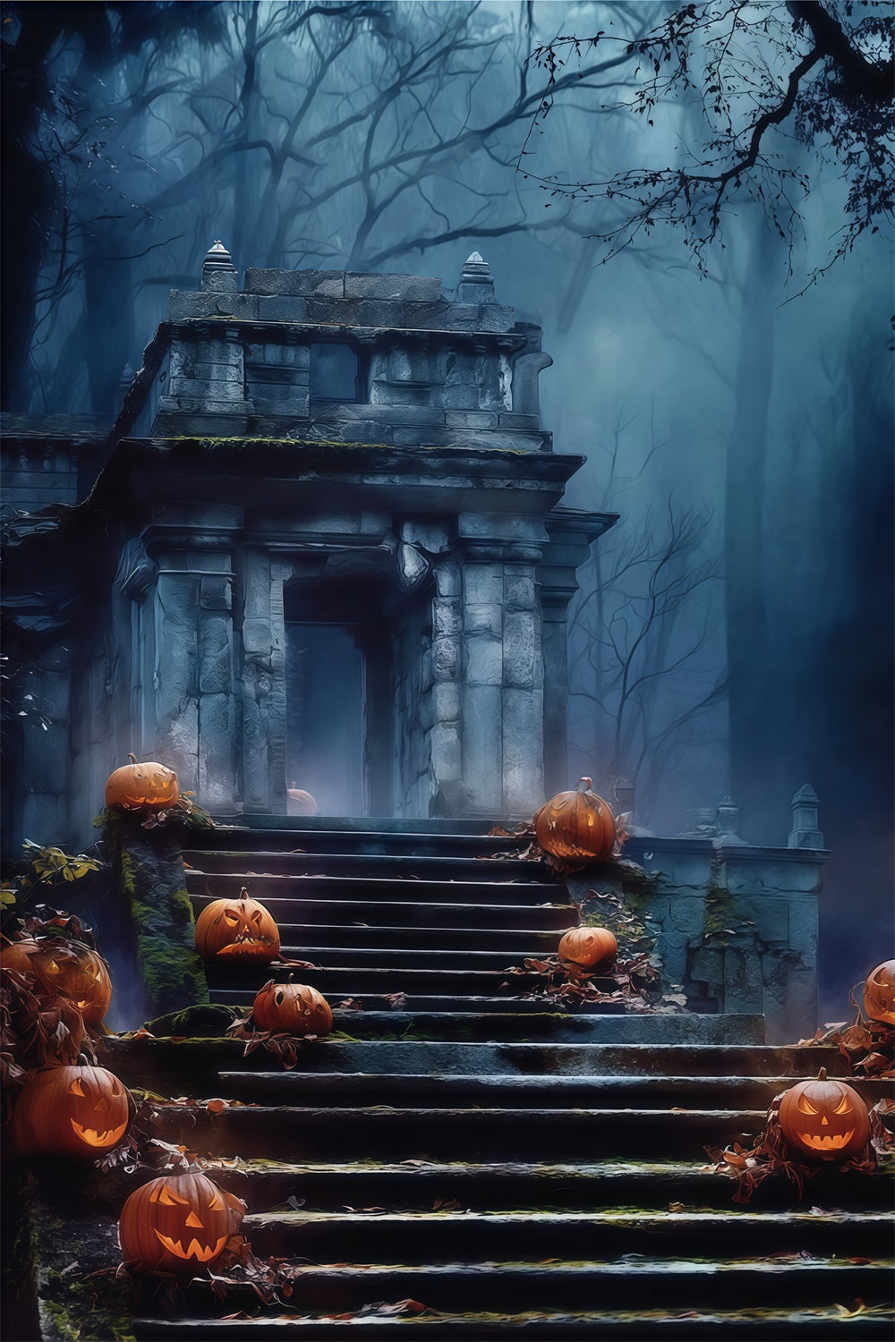 Halloween Graveyard Backdrop Blue Mist Grave Path Backdrop BRP57-69