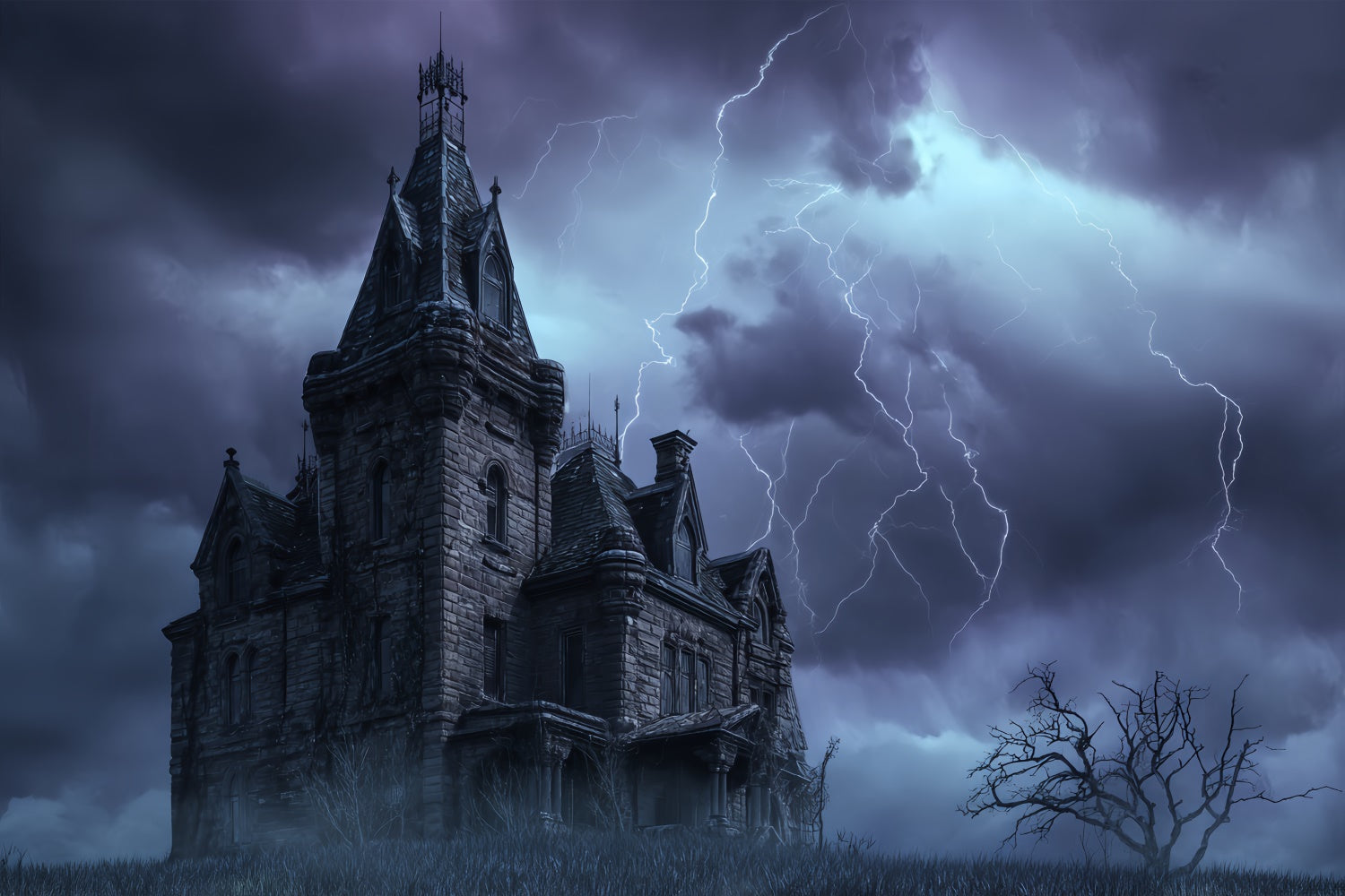Halloween Photo Booth Backdrop Haunted Storm Castle Backdrop BRP57-70