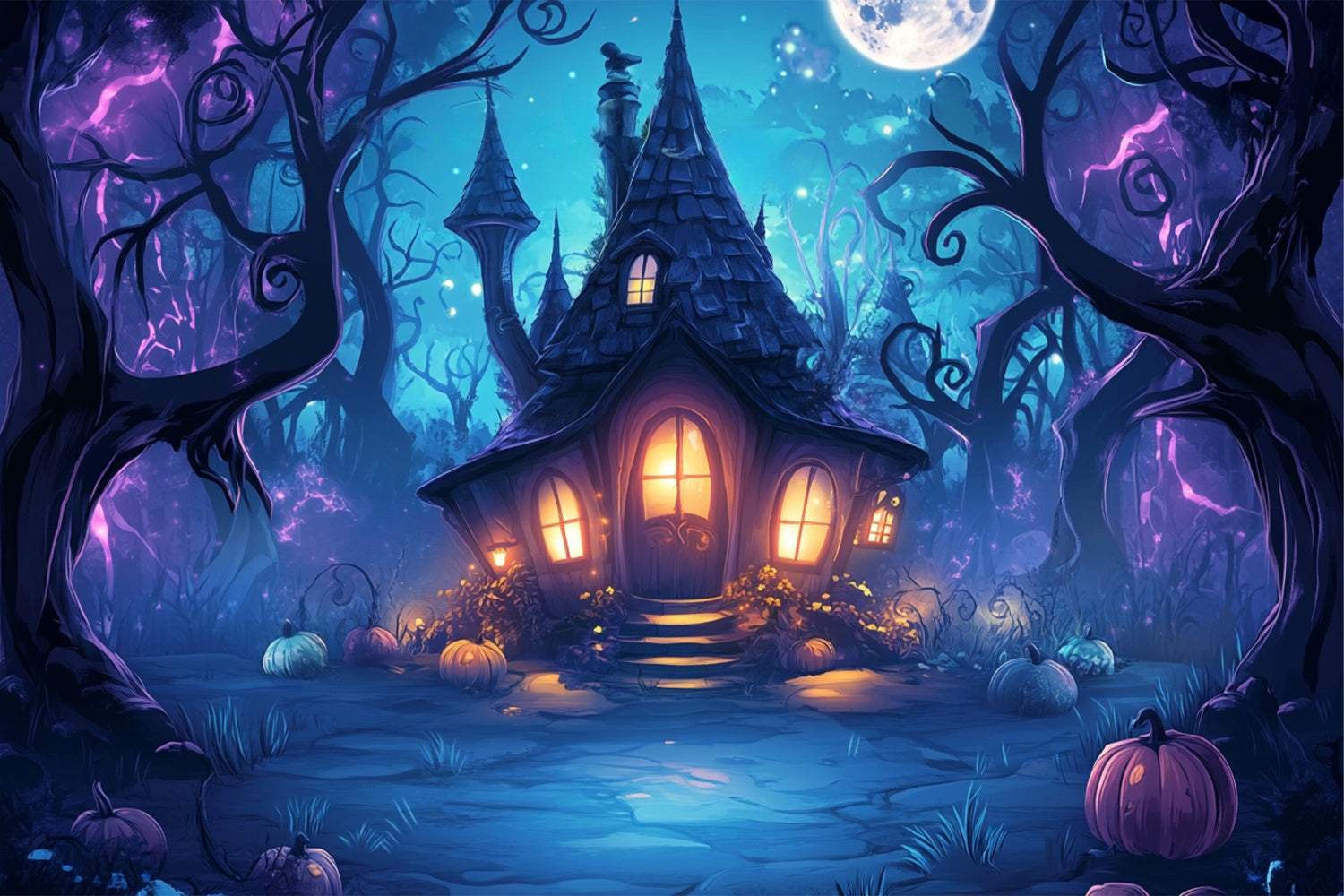 Haunted House Backdrop Enchanted Witch Cottage Backdrop BRP57-71