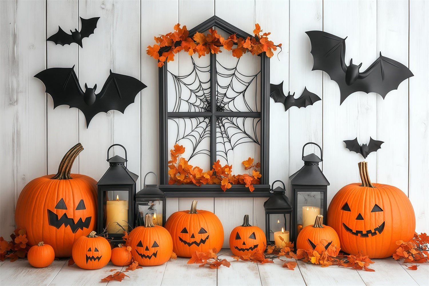 Halloween Wall Backdrop Cozy Candle Pumpkin Backdrop BRP57-80