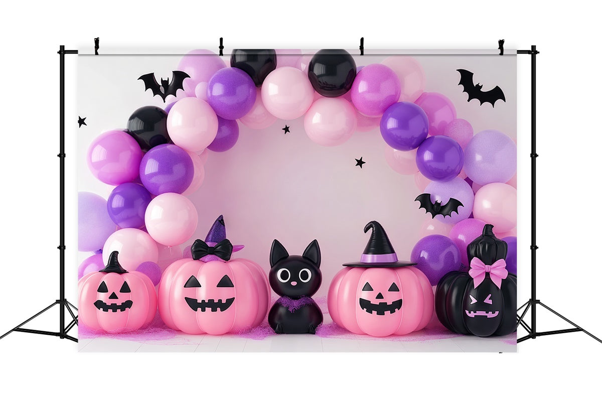 Cute Halloween Backdrop Cat Pumpkin Balloon Backdrop BRP57-83