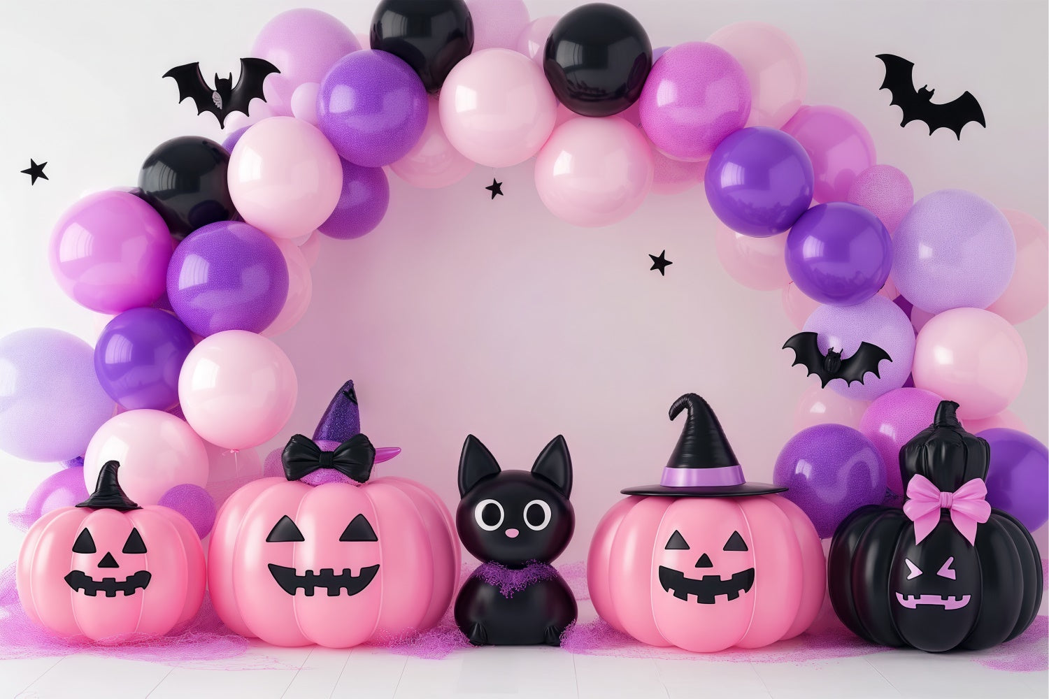 Cute Halloween Backdrop Cat Pumpkin Balloon Backdrop BRP57-83