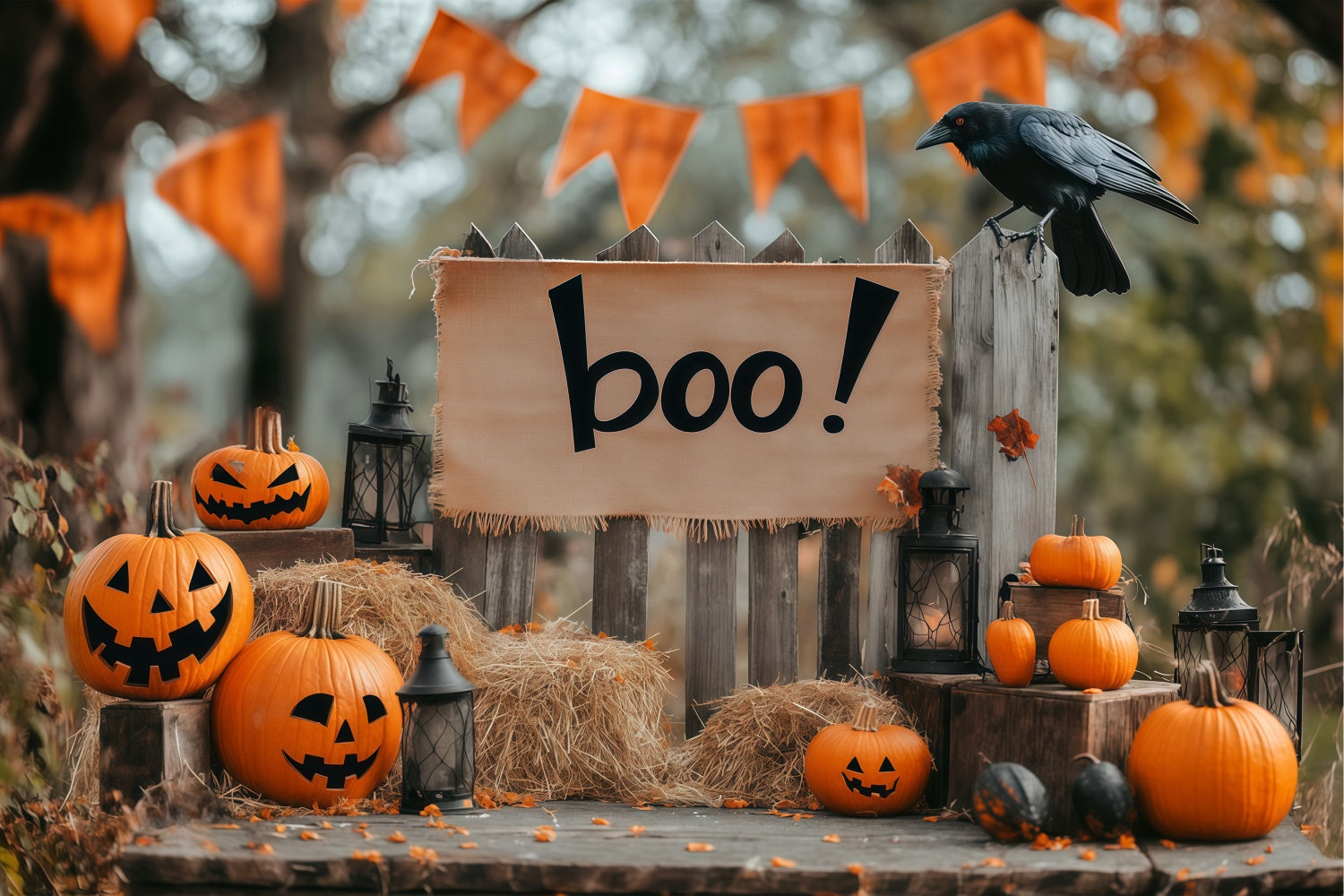 Halloween Party Backdrop Pumpkin Welcome Fence Backdrop BRP57-91