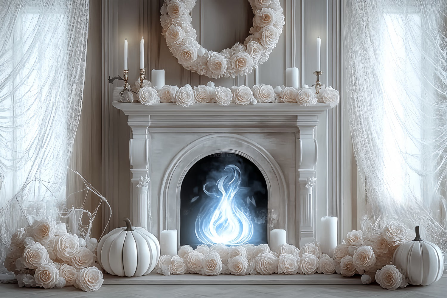 Halloween Backdrops Ghostly Elegance Fireplace Backdrop BRP57-94