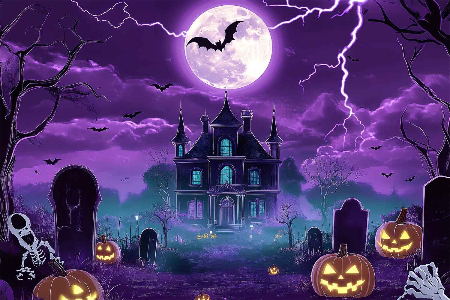 Halloween Moon Backdrop Fright Night Castle Backdrop BRP57-95