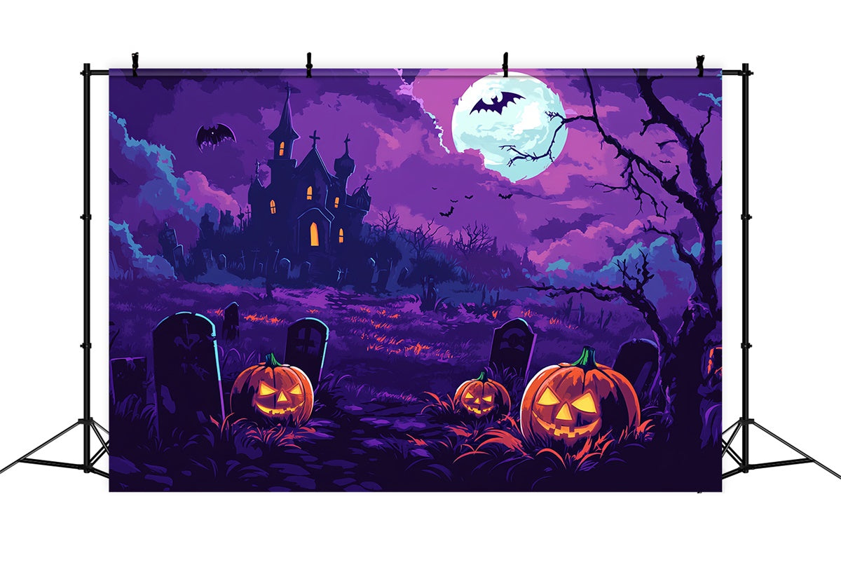 Scary Halloween Backdrop Moonlit Pumpkin Glow Backdrop BRP57-96