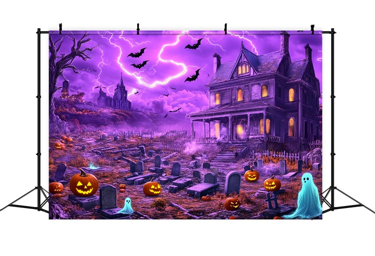 Halloween Graveyard Backdrop Lightning Haunted House Backdrop BRP57-97