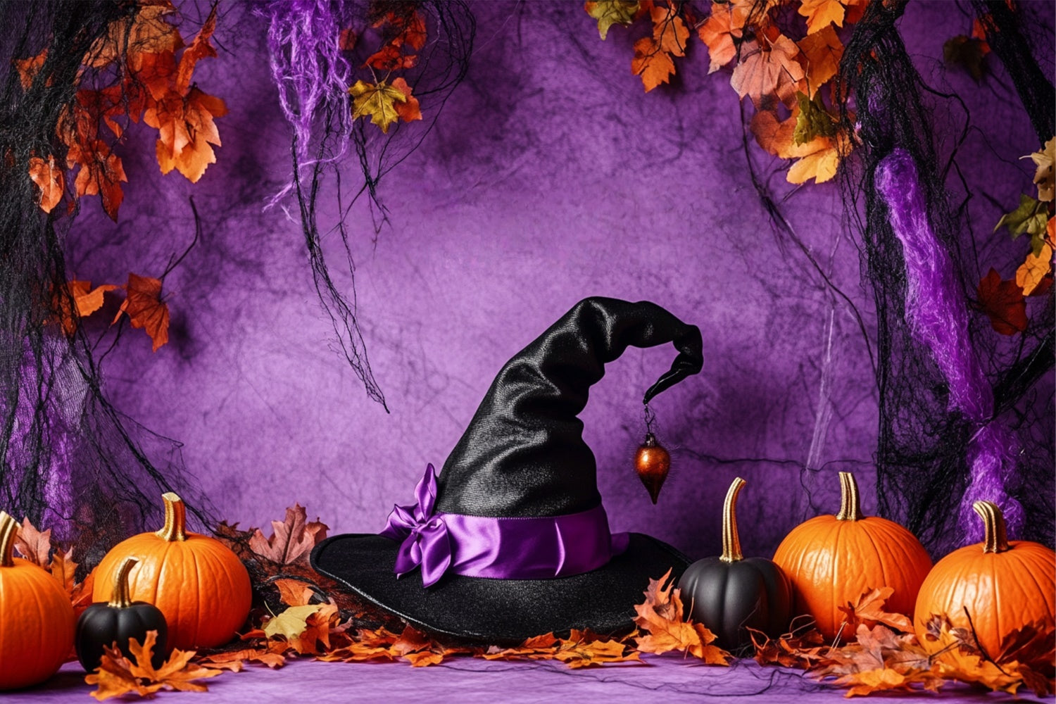 Halloween Photo Backdrop Black Magic Golden Leaves Backdrop BRP57-99