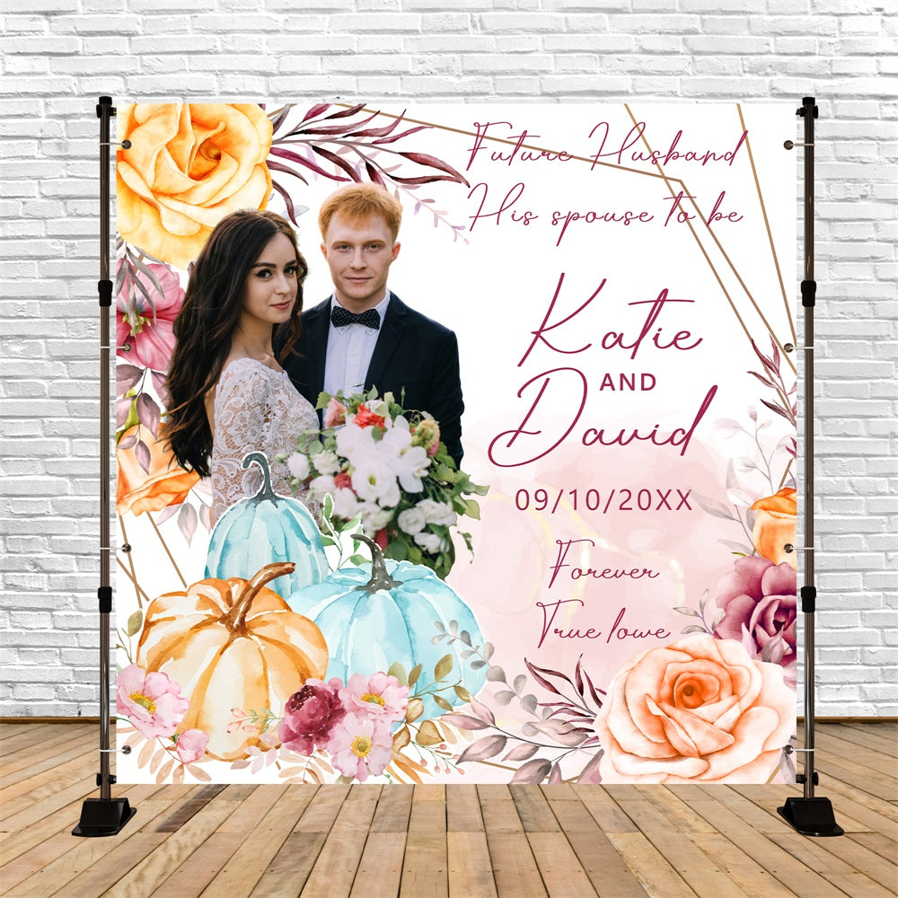 Fall Wedding Backdrop Blooms Pumpkins Romance Customized Backdrop BRP6-106