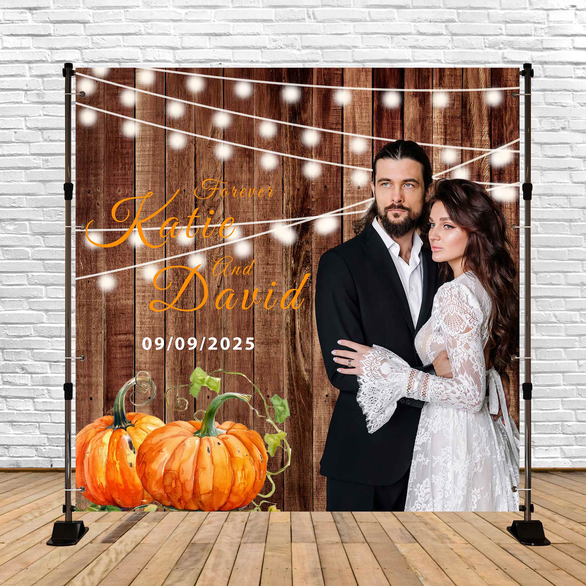 Fall Wedding Backdrop Cozy Lights Pumpkin Customized Backdrop BRP6-108