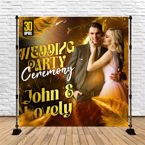 Wedding Ceremony Backdrop Golden Lights Glam Personalized Backdrop BRP6-110