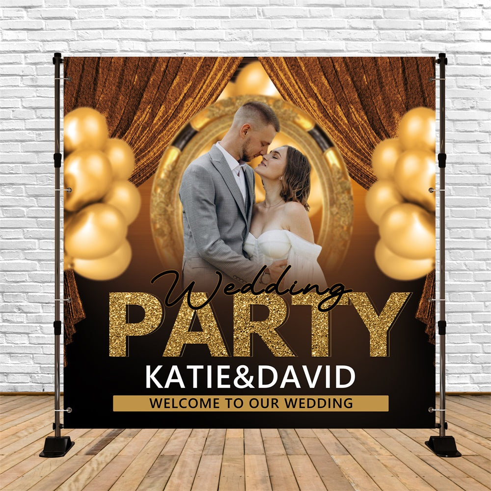 Personalized Backdrop For Wedding Gold Glam Balloon Backdrop BRP6-117
