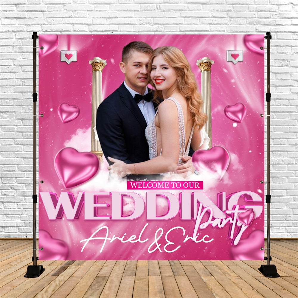 Backdrop For Wedding Pink Hearts Dream Personalized Backdrop BRP6-131