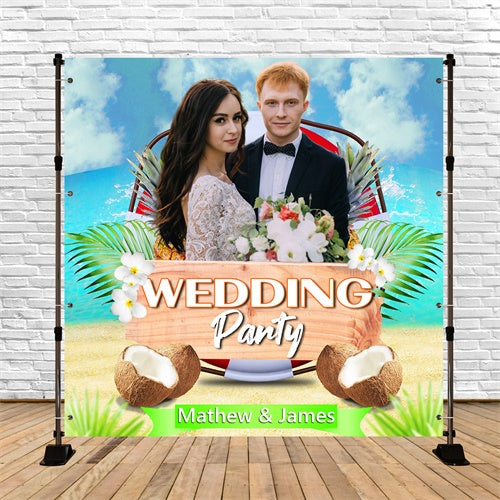 Beach Wedding Backdrop Coconut Island Palm Customized Backdrop BRP6-140