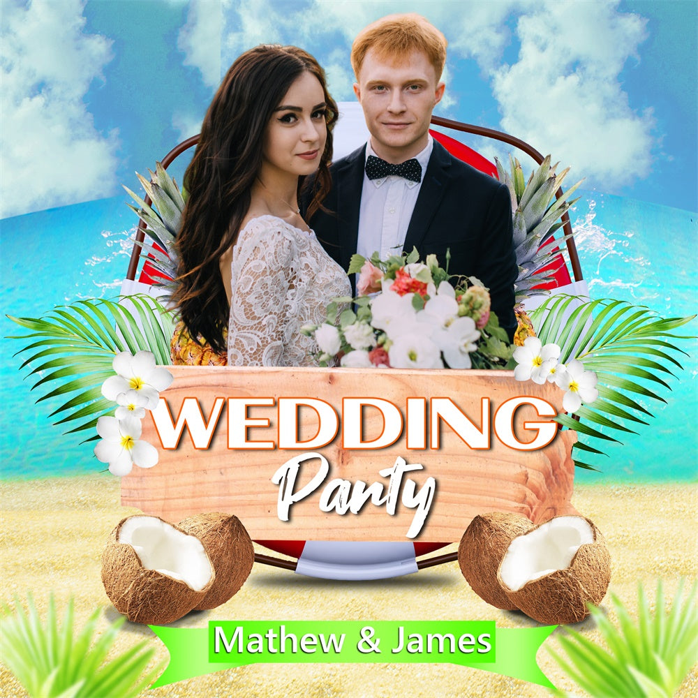 Beach Wedding Backdrop Coconut Island Palm Customized Backdrop BRP6-140