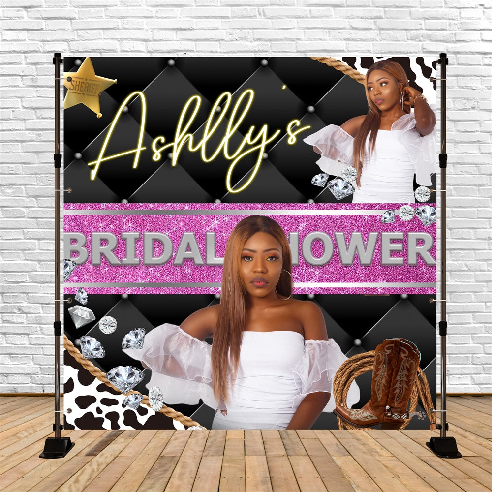 Bridal Shower Photo Backdrop Cowgirl Glam Diamond Custom Backdrop BRP6-142