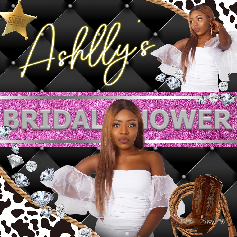 Bridal Shower Photo Backdrop Cowgirl Glam Diamond Custom Backdrop BRP6-142