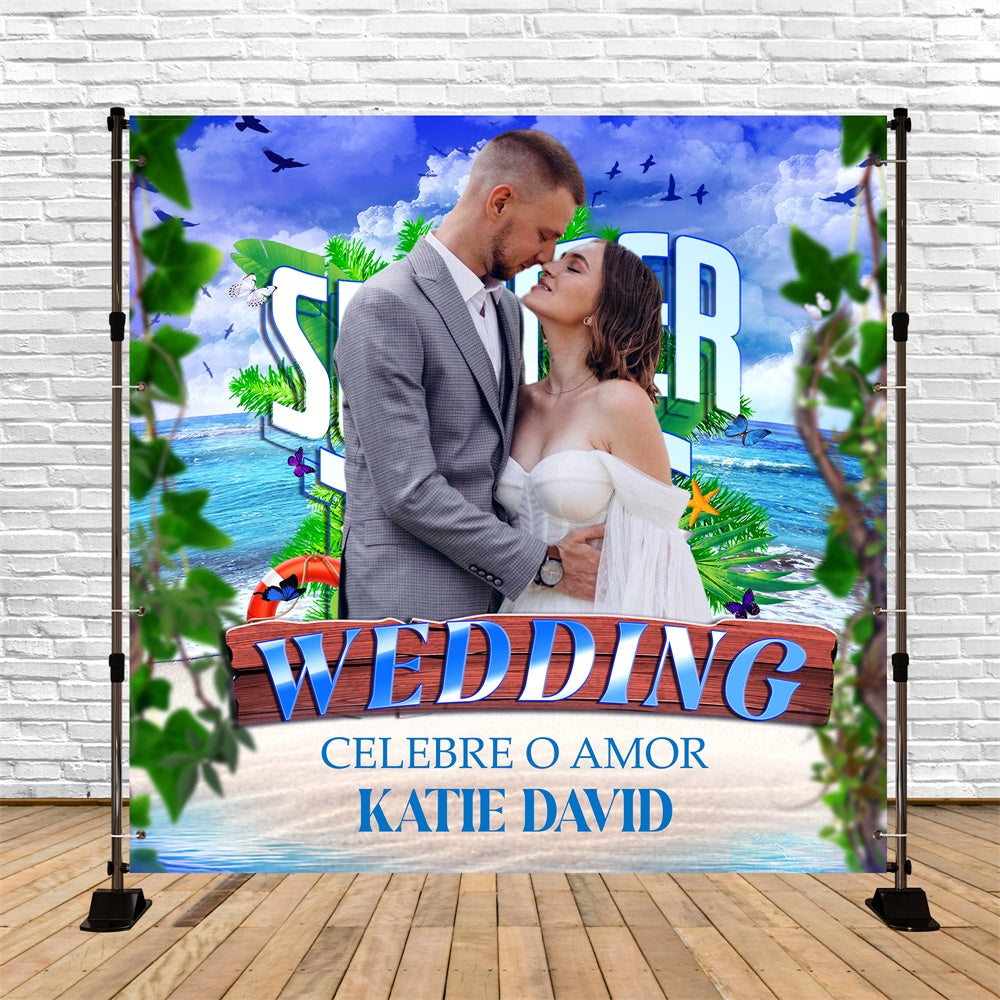 Beach Wedding Backdrop Sun Sea Romance Personalized Backdrop BRP6-143