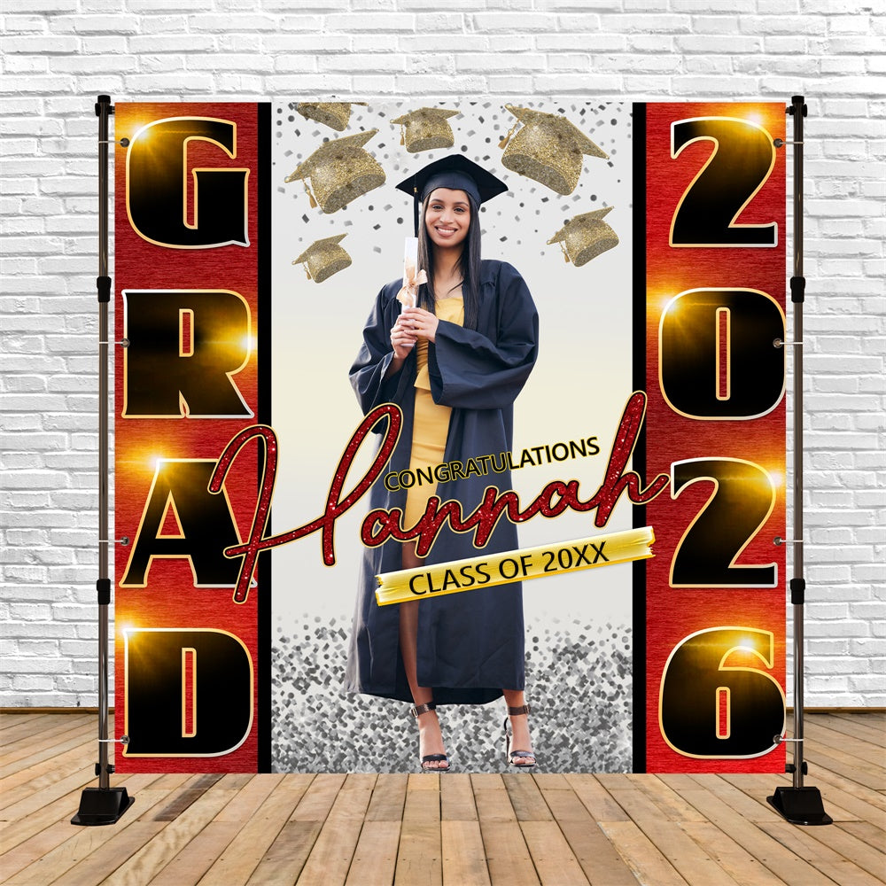 2025 Graduation Backdrop Radiant Red Custom Party Graduation Backdrop BRP6-166