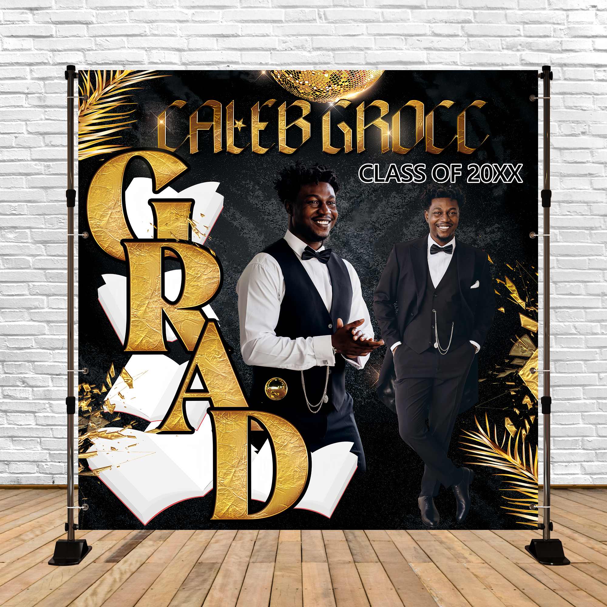 Customized Graduation Backdrop Golden Gentleman Party Graduation Backdrop BRP6-167