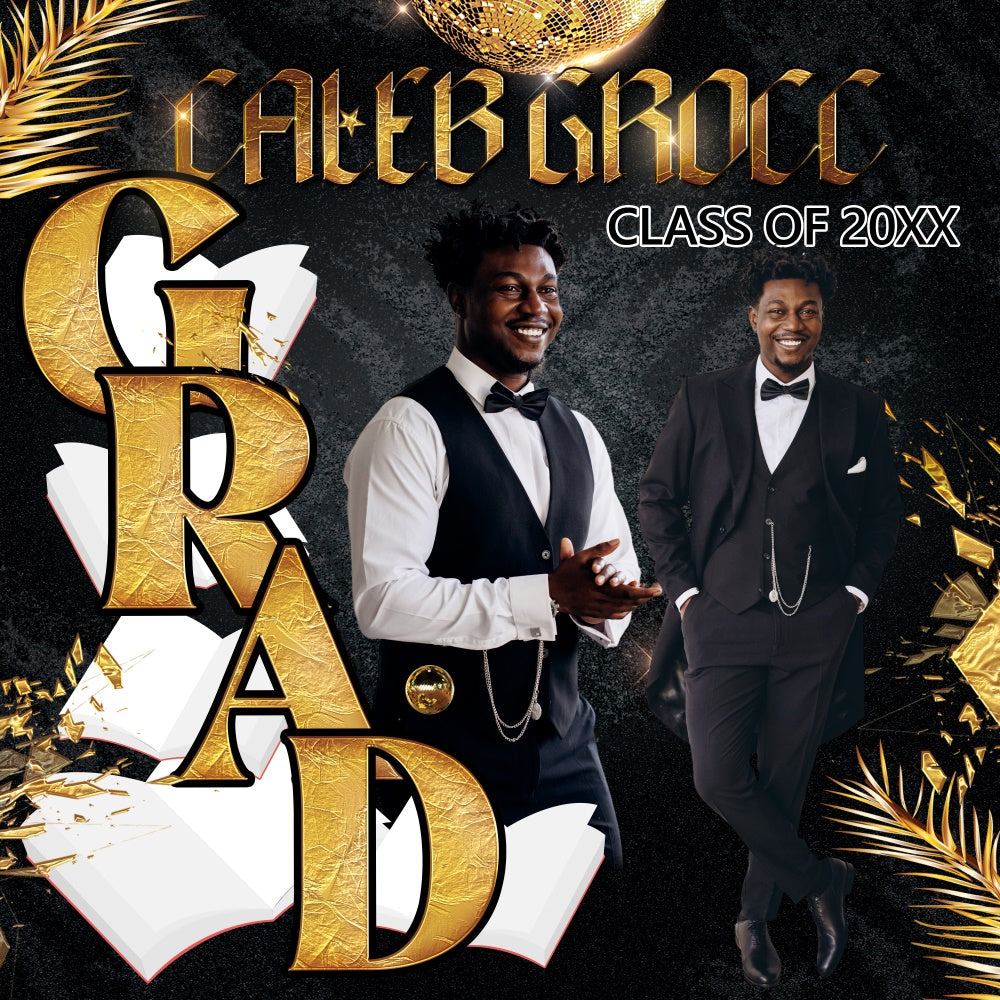 Customized Graduation Backdrop Golden Gentleman Party Graduation Backdrop BRP6-167