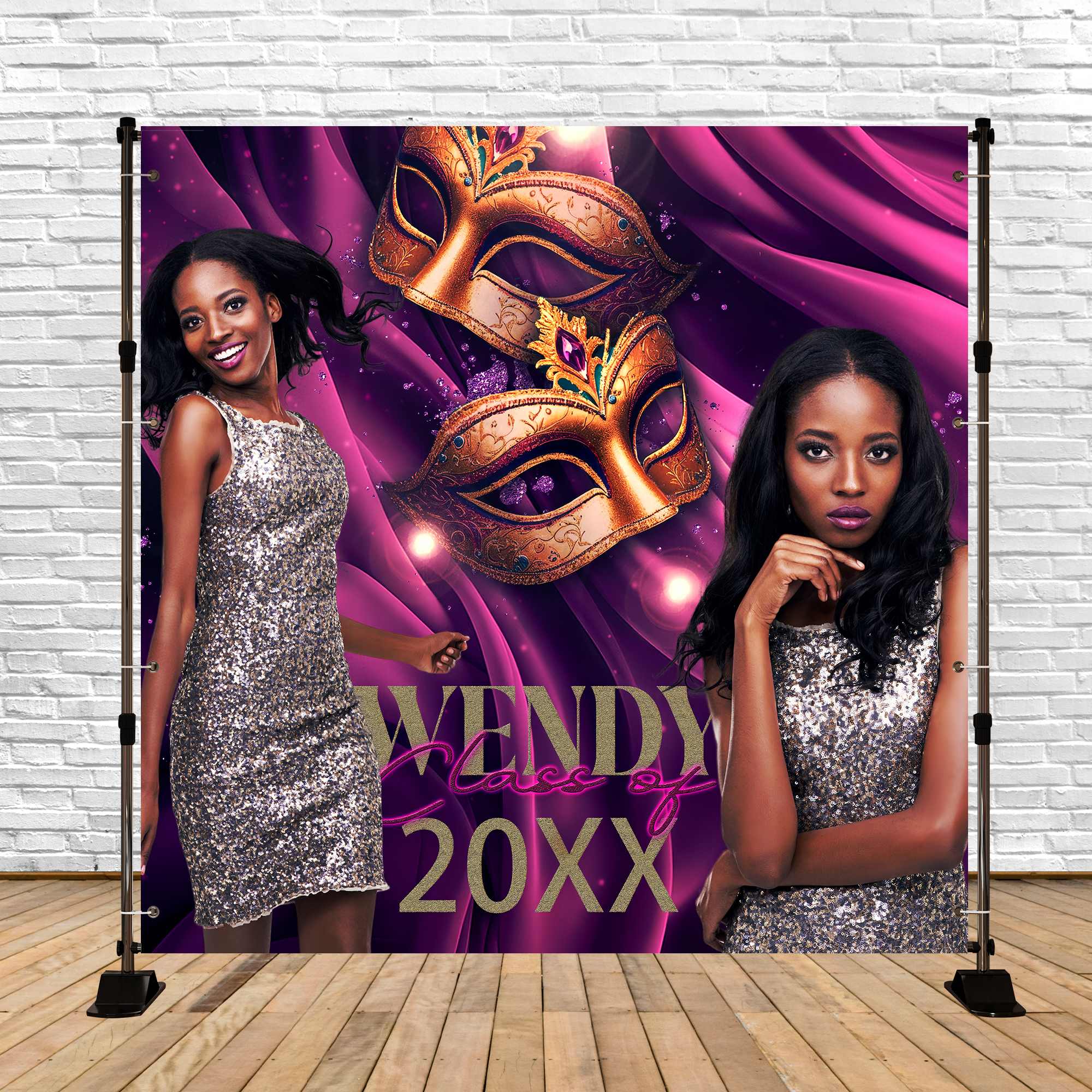 Customized Graduation Backdrop Purple Masquerade Party Graduation Backdrop BRP6-180