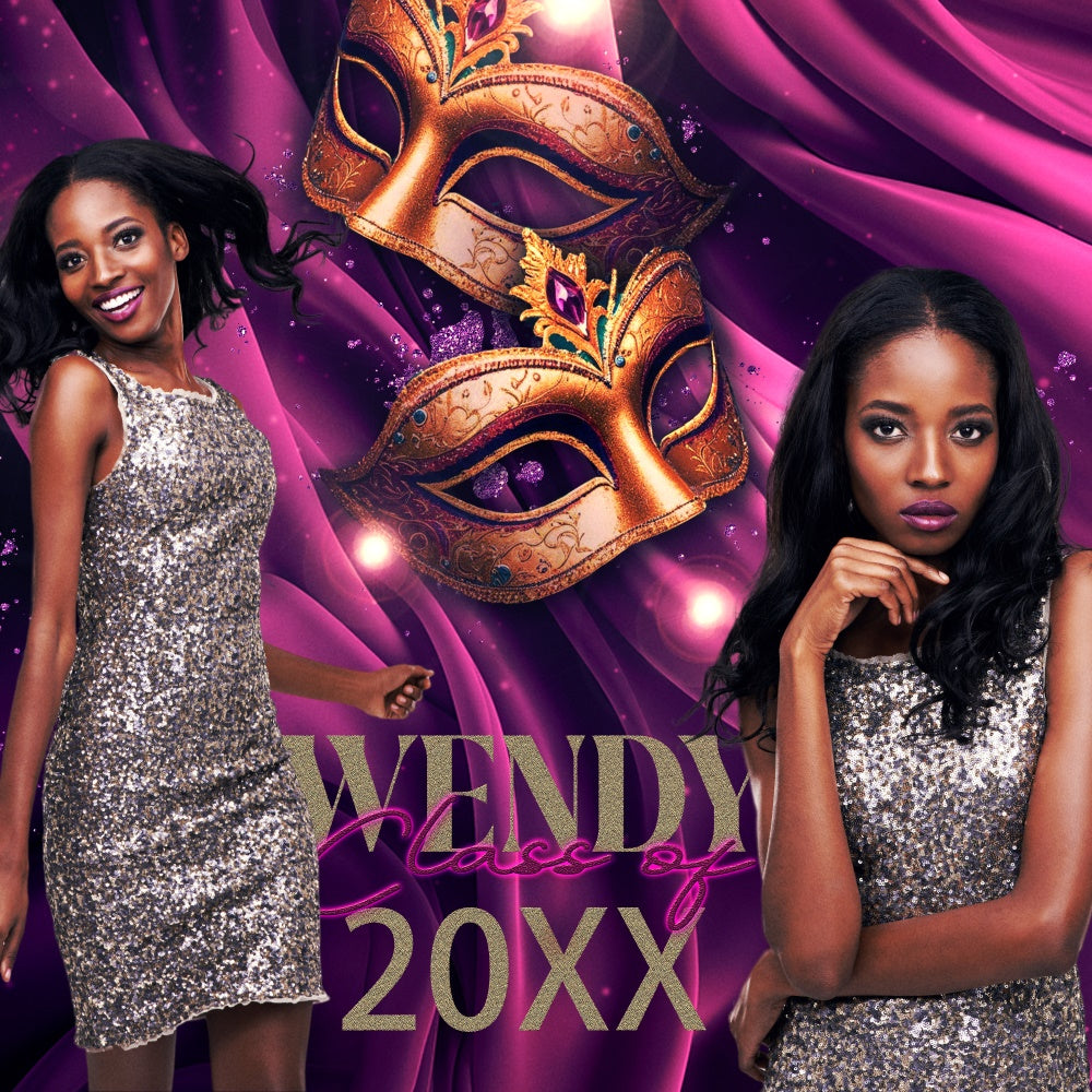 Customized Graduation Backdrop Purple Masquerade Party Graduation Backdrop BRP6-180