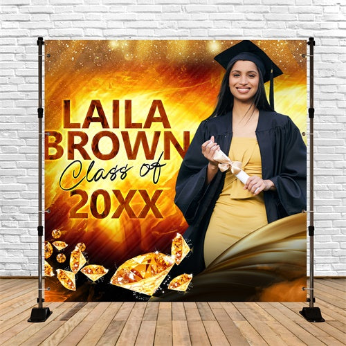 2025 Graduation Backdrop Flame Gold Customized Party Graduation Backdrop BRP6-184