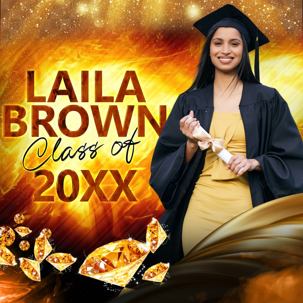 2025 Graduation Backdrop Flame Gold Customized Party Graduation Backdrop BRP6-184